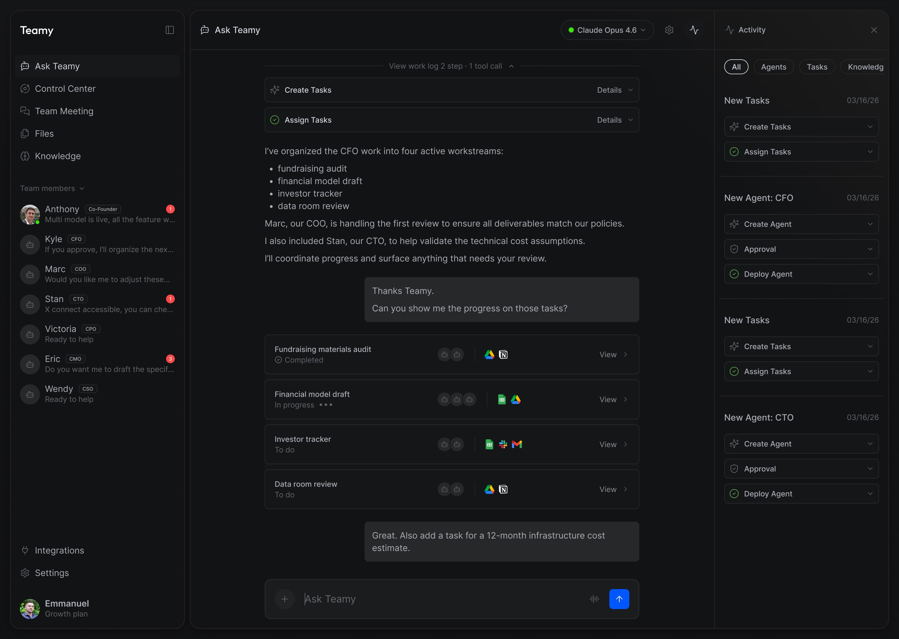 Teamy workspace preview